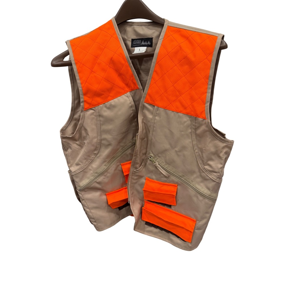 WFS Element Gear Mens Upland Hunting Vest Blaze Orange Tan Large Game Pockets